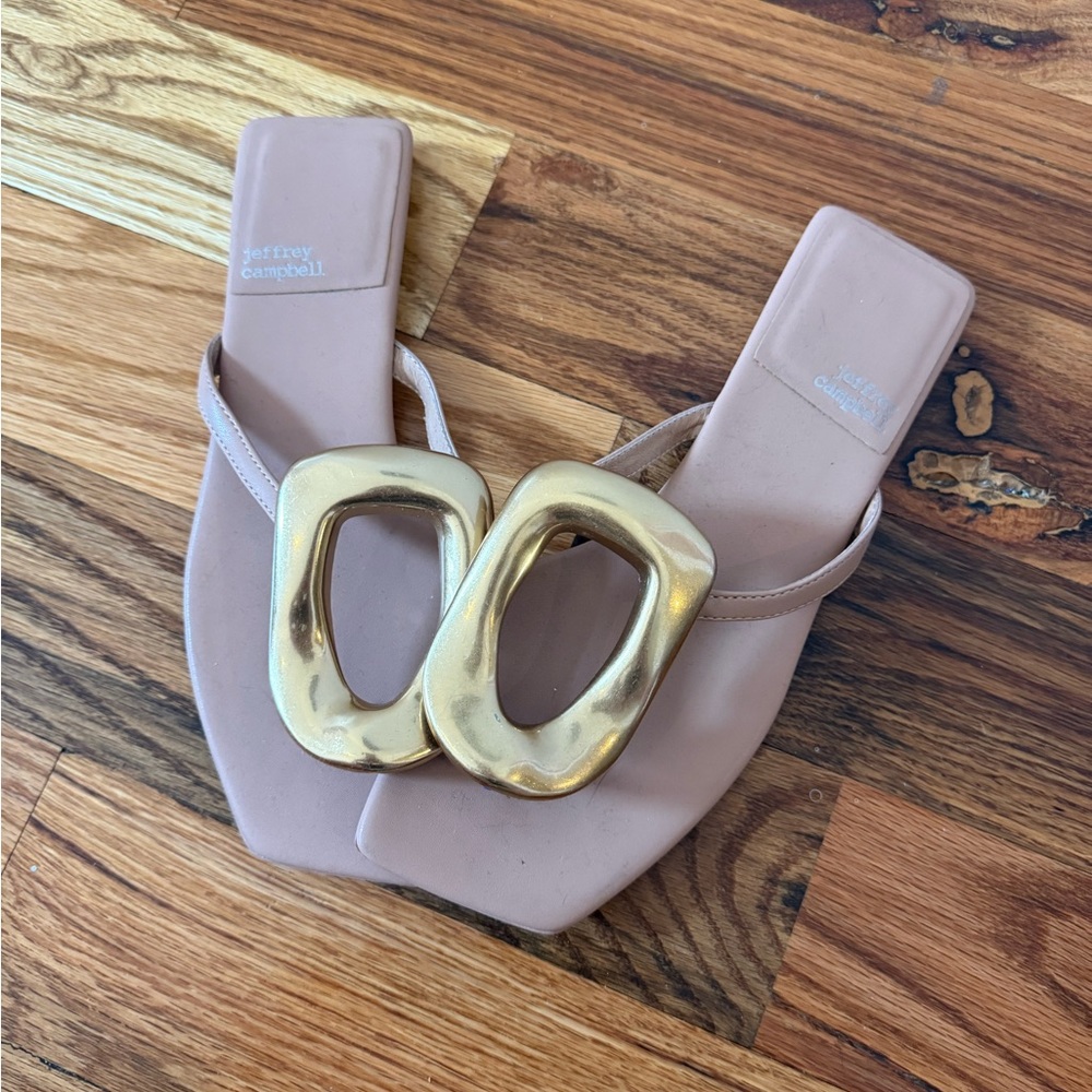 Jeffrey Campbell Blush Nude Slide Sandals with Gold Accent